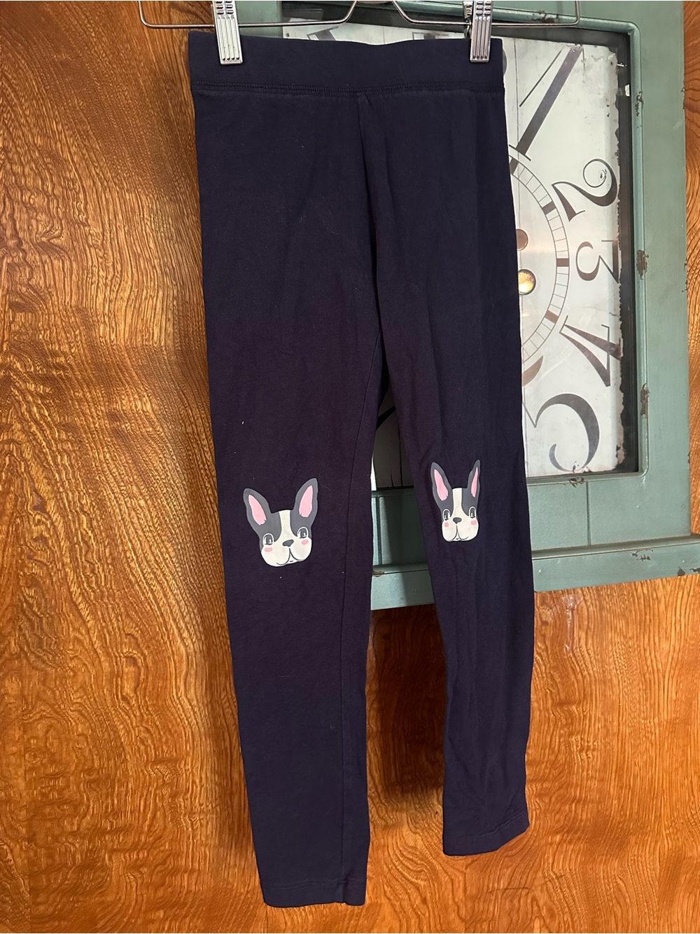 Girls Navy Leggings with Pink Bunny Knee Patches